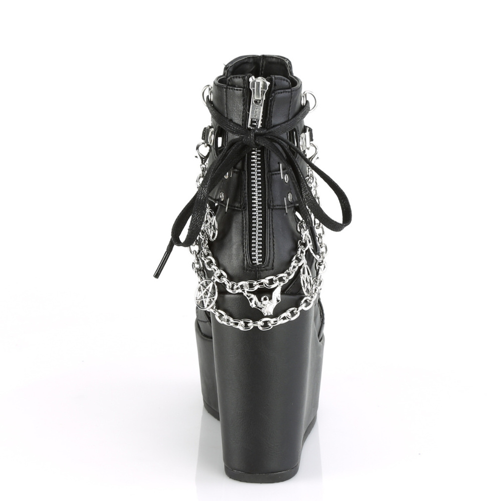 Goth Platform Wedge Bat Lace Up Cage Ankle Boots - Picture 4 of 5